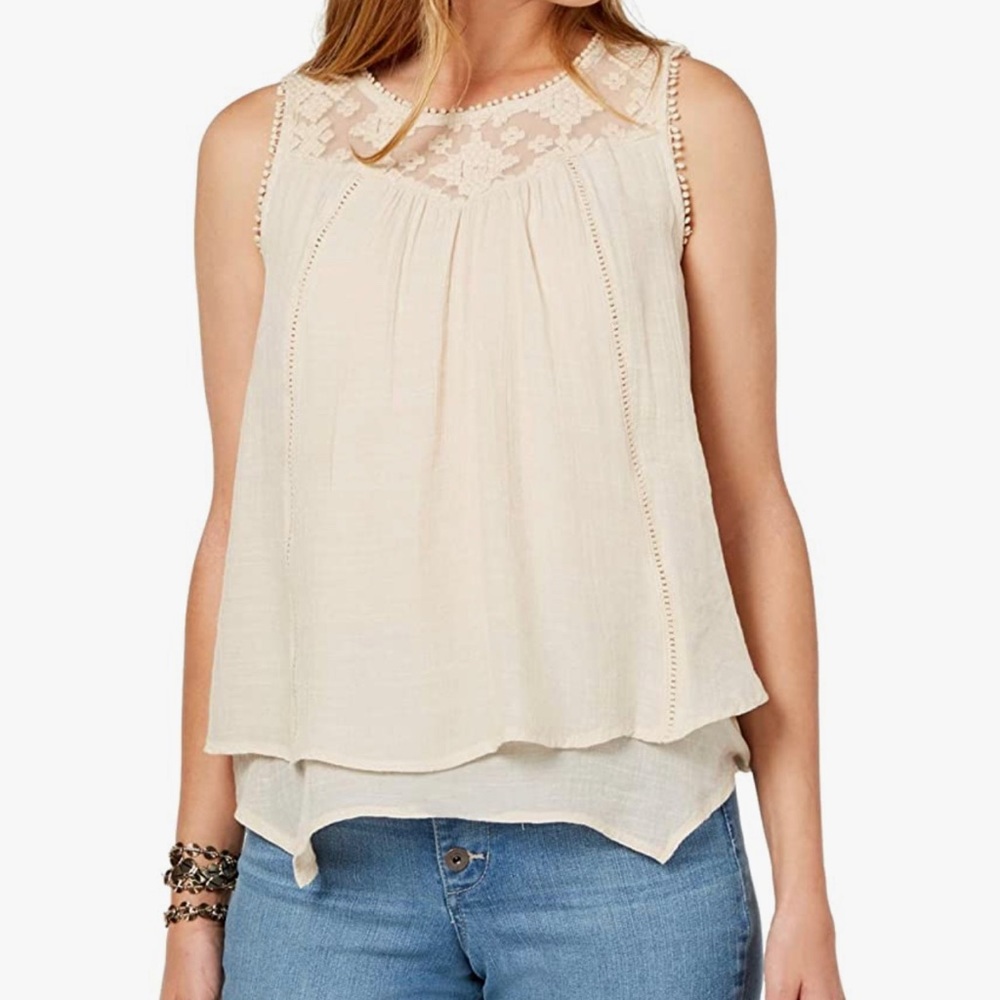 Style & Co Size Medium Petite Beige/Cream Layered Sleeveless Jewel Neck …